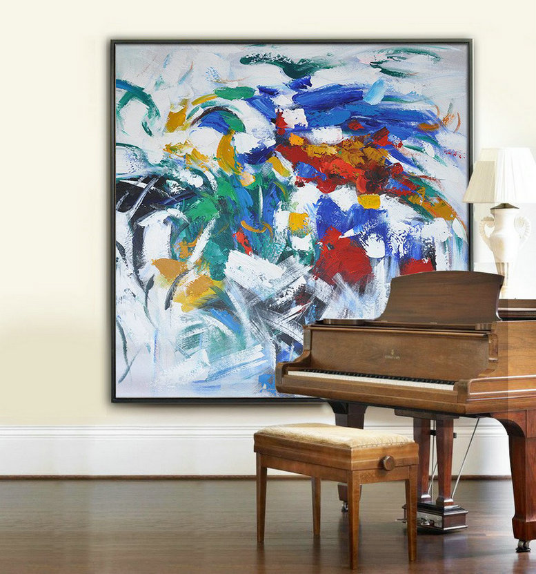 Oversized Contemporary Art,Hand Painted Abstract Art,Blue,Red,Orange,White